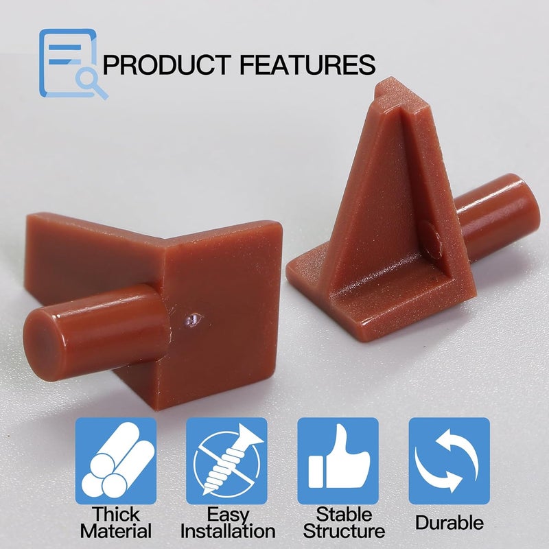 Jamiikury 20pcs Brown Shelf Pegs, 5mm Plastic Shelf Pins Shelf Support Pins, Cabinet Shelf Clips Shelf Holder Pins for Bookcase Cabinets Shelves Cupboard - Image 2